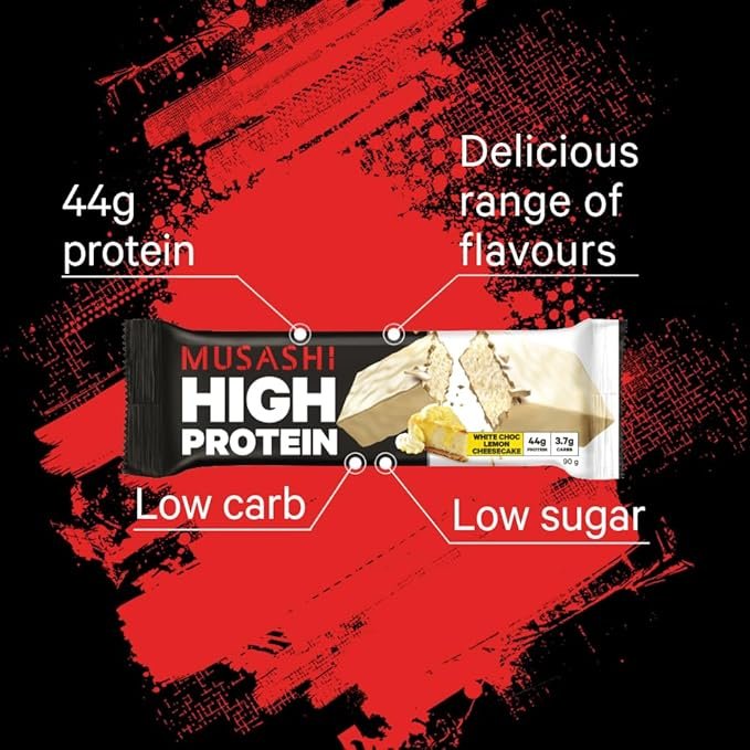Musashi Protein Bar – 45g Protein, Low carb, Protein Snack - White chocolate Lemon Cheesecake 12 pack - Image 6