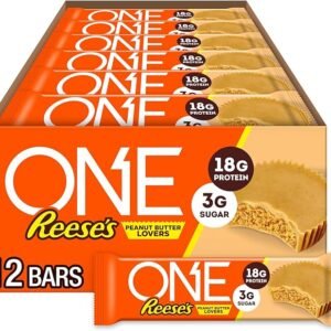 ONE Protein Bars, Reese's Peanut Butter Lovers, Gluten Free with 18g Protein and 3g Sugar, Pantry Staples, 2.12 oz (12 Count)